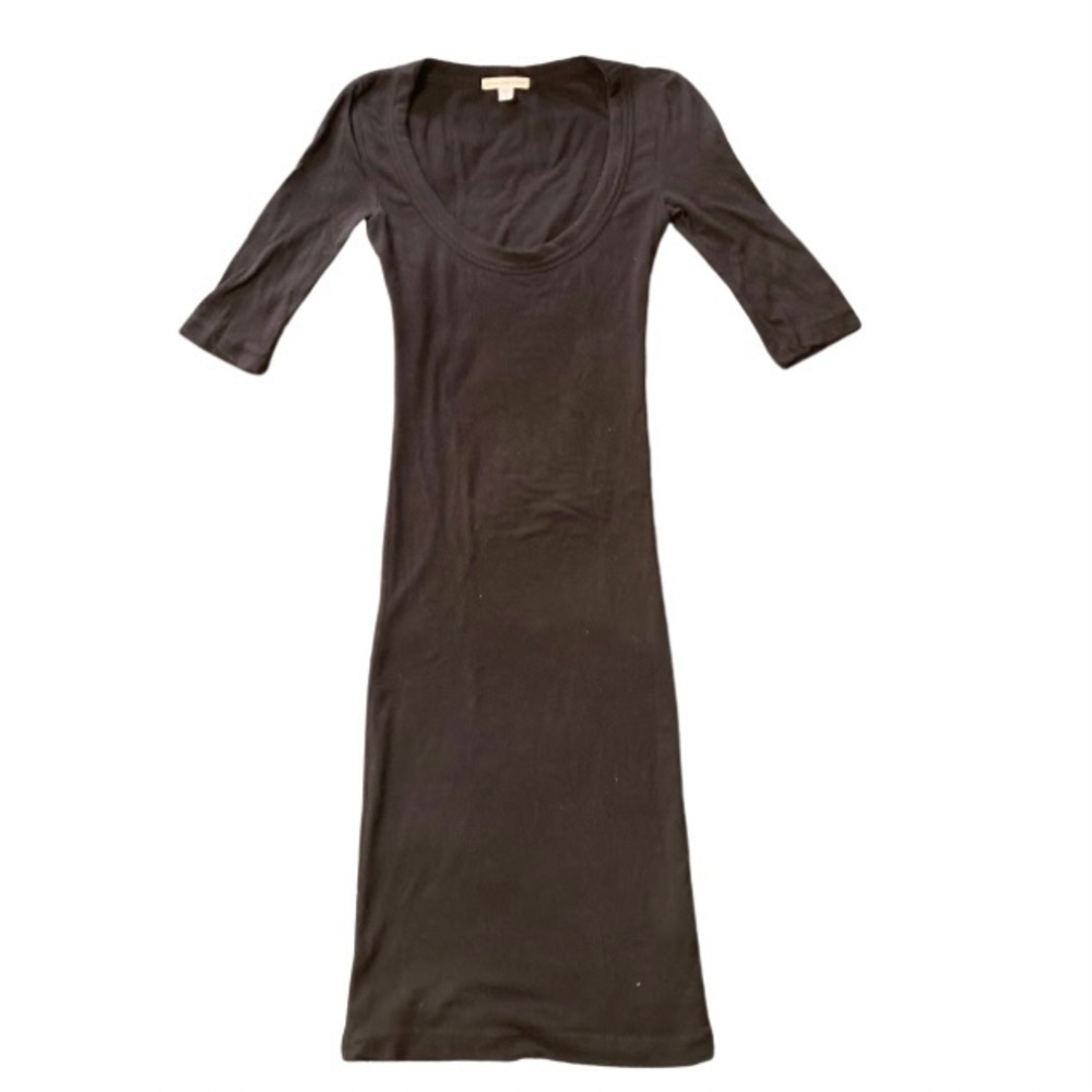 James Perse Bodycon Dress Scoop Neck Elbow Sleeves Sexy Black XS
